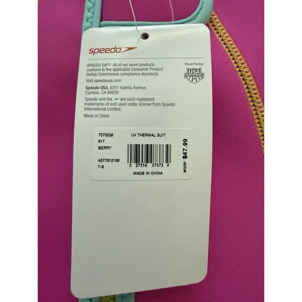 Speedo Kids Neoprene Swimsuit One Piece Girls Size 7-8 UV Thermal Suit NWT